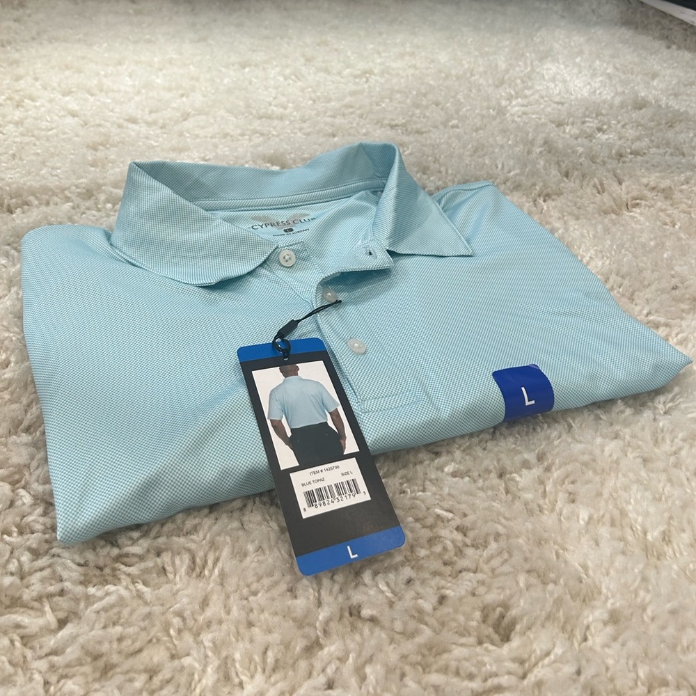 LARGE BLUE TOPAZ CYPRESS CLUB 3 BUTTON COLLARD DRESS SHIRT FOR MEN